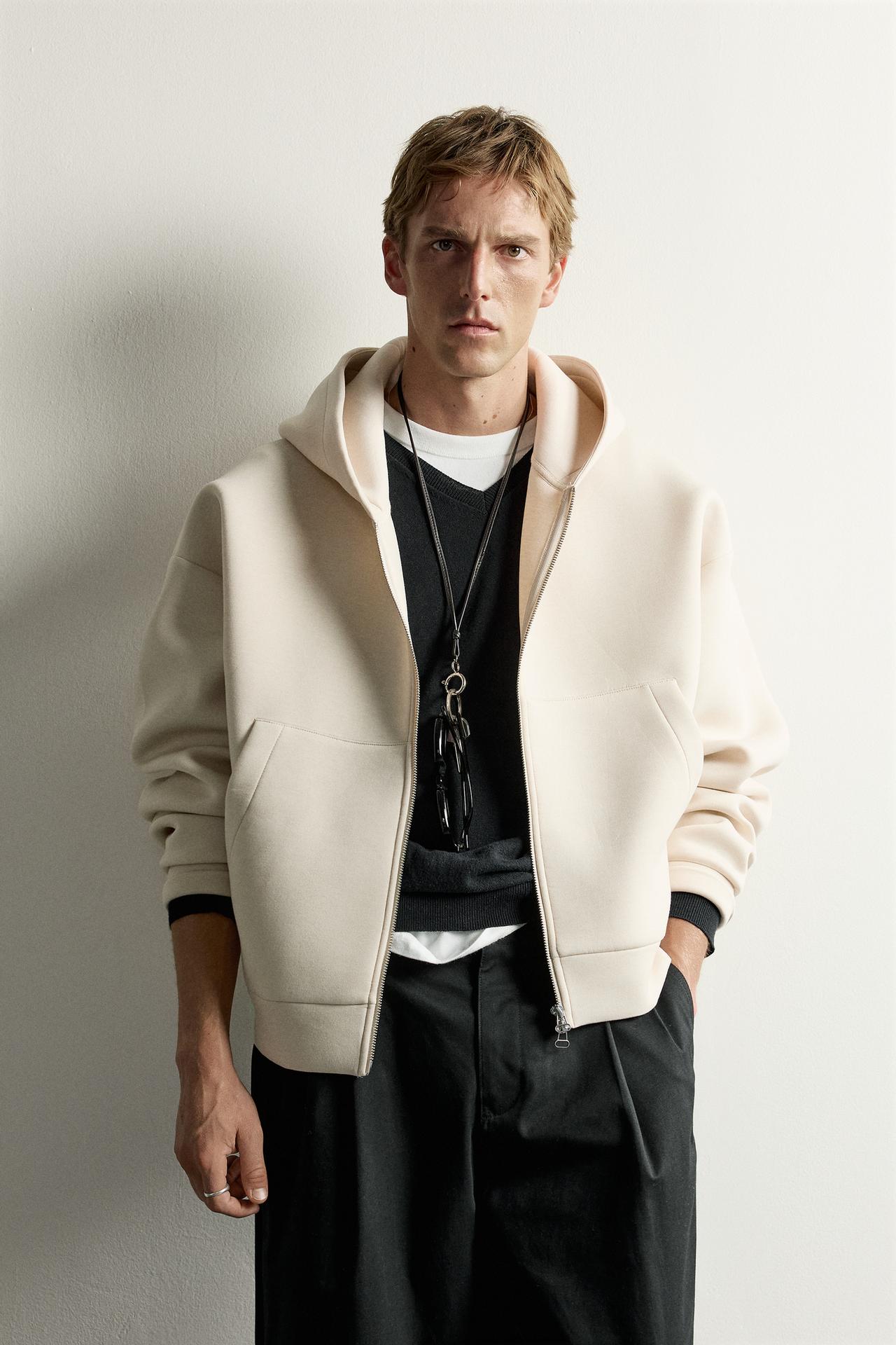 TECHNICAL FULL-ZIP HOODIE — Beige