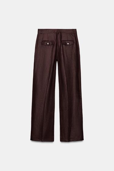 PANTALON DROIT 100% LIN - Marron de Zara - Image 7