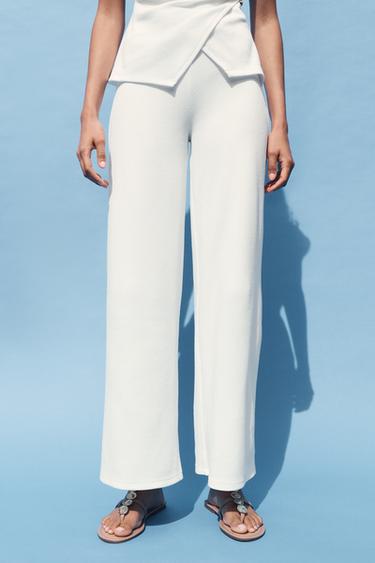 TEXTURED WIDE-LEG TROUSERS - Oyster-white by Zara