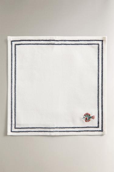LOT SERVIETTES DE TABLE BRODERIE MARINE (LOT DE 4) - Blanc / Rouge de Zara - Image 1