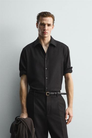 ÁO SƠ MI VẢI RŨ CHẤT LIỆU LEN LIMITED EDITION - Màu nâu từ Zara