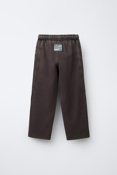 STRAIGHT LEG WASHED-EFFECT PLUSH TROUSERS - Dark brown by Zara - Image 1