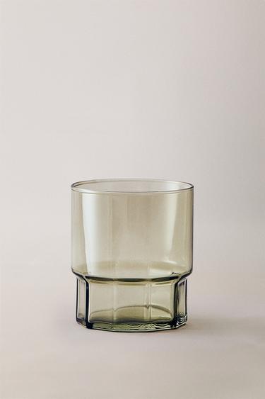 GLASS WITH FACETED BASE - Green by Zara
