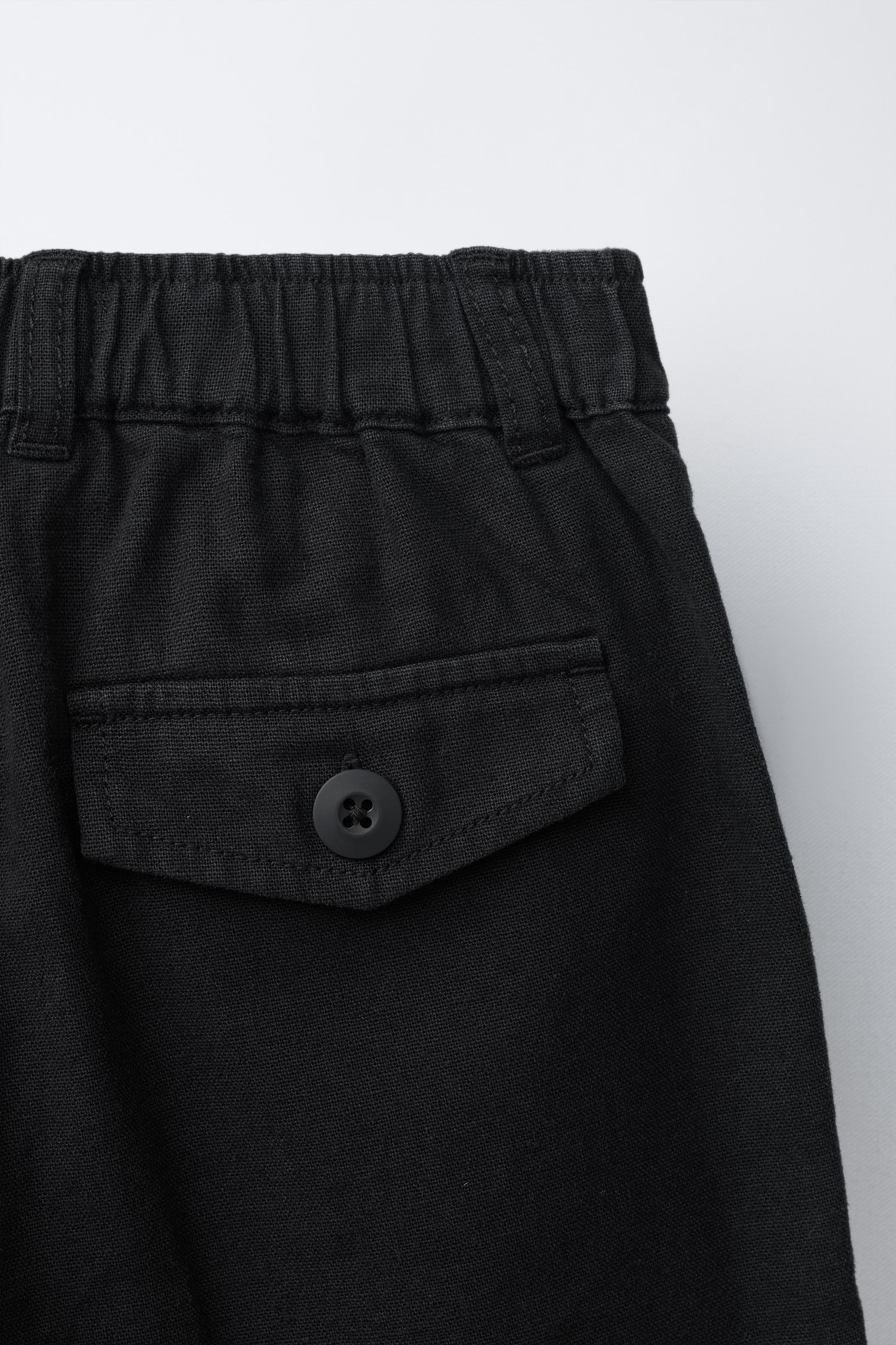 COTTON AND LINEN SHORTS — Black