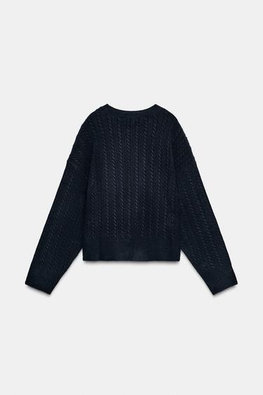 PULL EN MAILLE À TORSADES - Bleu marine de Zara - Image 5
