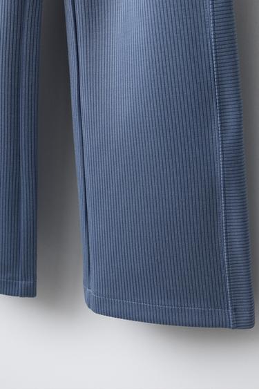 PANTALON CÔTELÉ À JAMBES LARGES AVEC MODAL - Bleu de Zara - Image 3