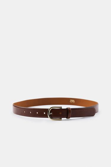 100% LEATHER BELT WITH OVAL BUCKLE - Brown by Zara