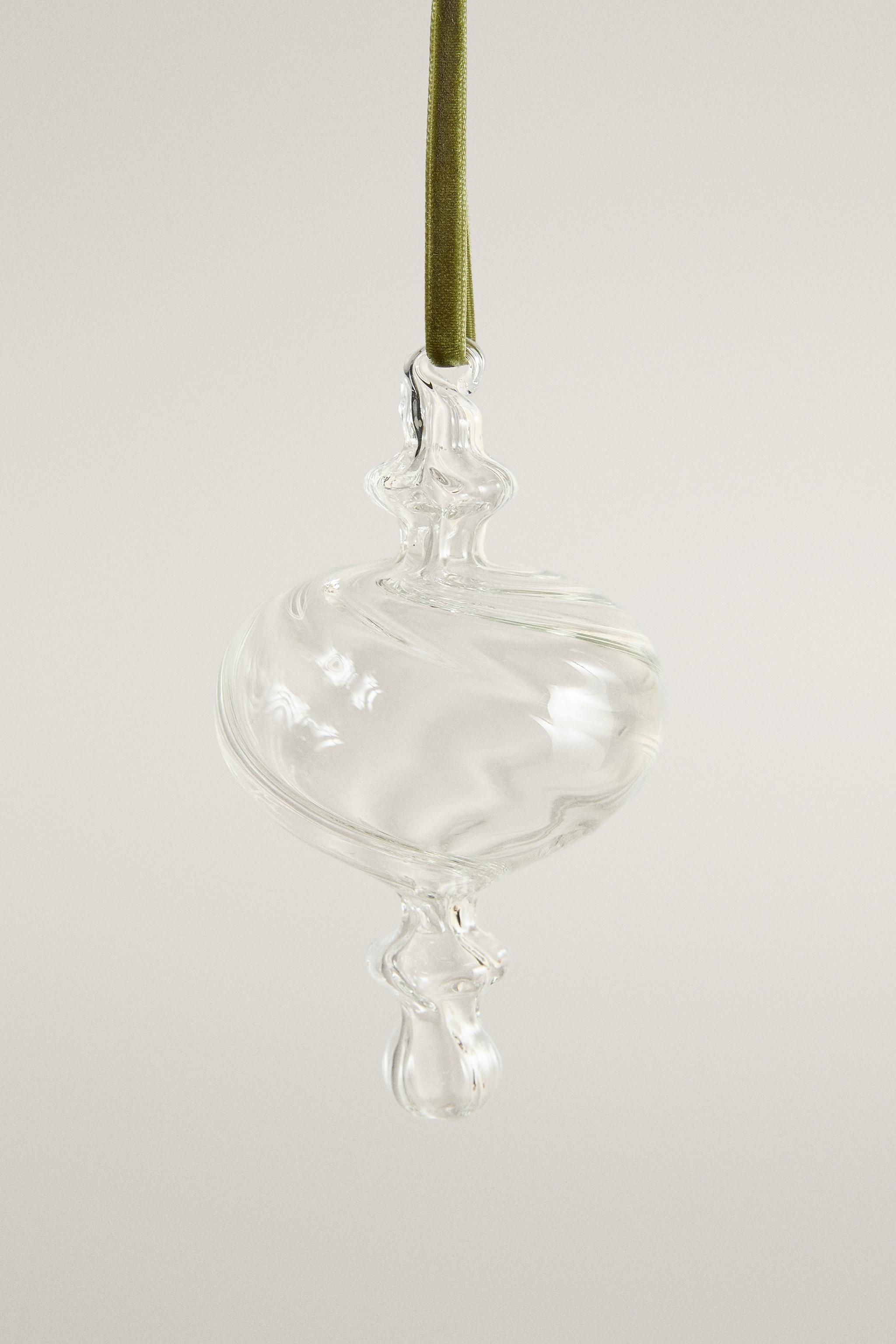 GLASS SPINNING TOP CHRISTMAS TREE DECORATION
