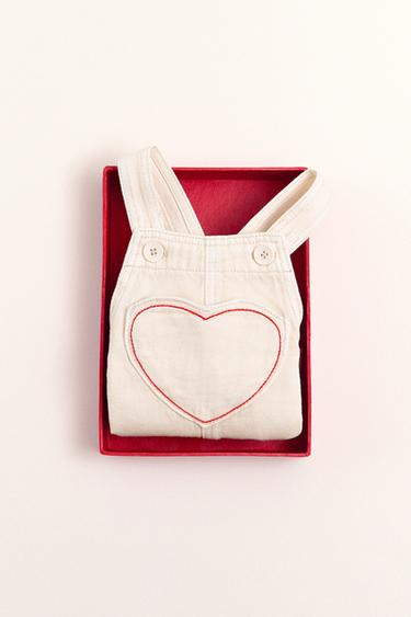 Zara TWILL HEART OVERALLS - Ecru
