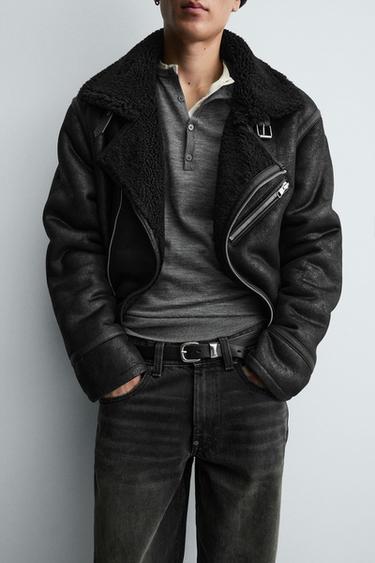 BLOUSON EN MATIÈRE SYNTHÉTIQUE COMBINÉE - Noir de Zara - Image 4