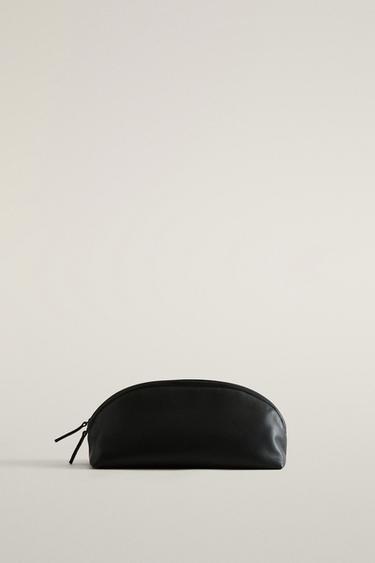 HALF-MOON NAPPA LEATHER SUEDE STEM MAKEUP BAG — Black 2