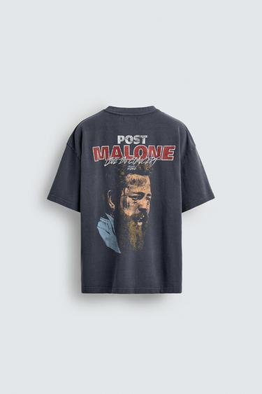 SWEAT DÉLAVÉ À GRAPHIQUES POST MALONE ™ - Bleu de Zara