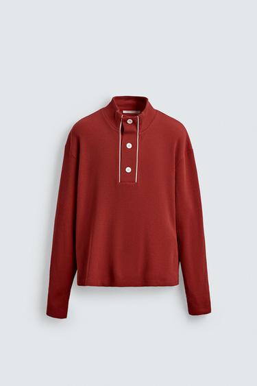 CONTRAST TEXTURED POLO SHIRT - Red by Zara - Image 5