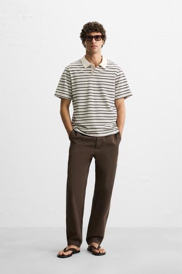 STRIPED PIQUÉ POLO SHIRT - Ecru by Zara