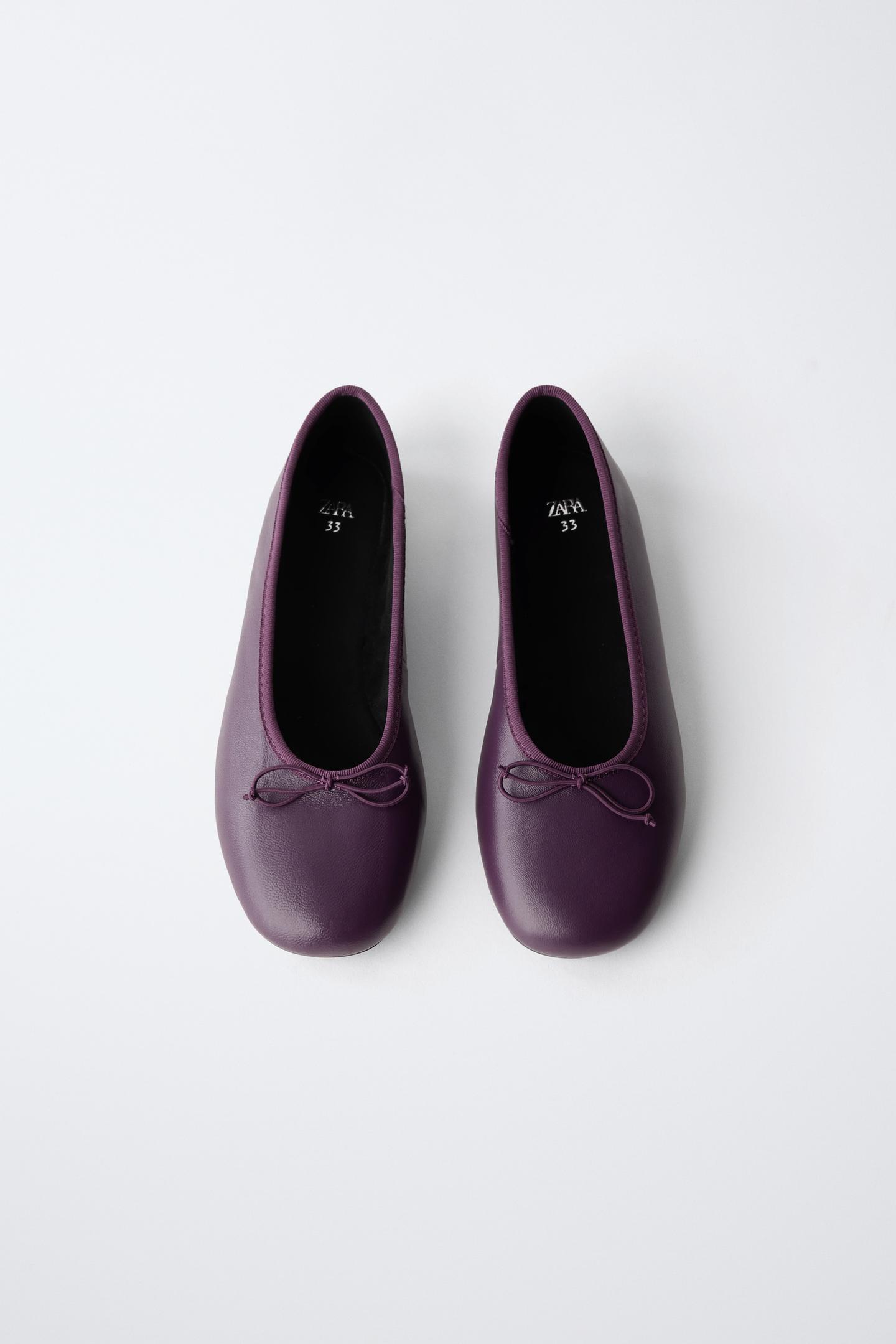 Детские балетки Zara Leather Bow Ballet Flats, цвет: Тёмно-бордовый — фото 5
