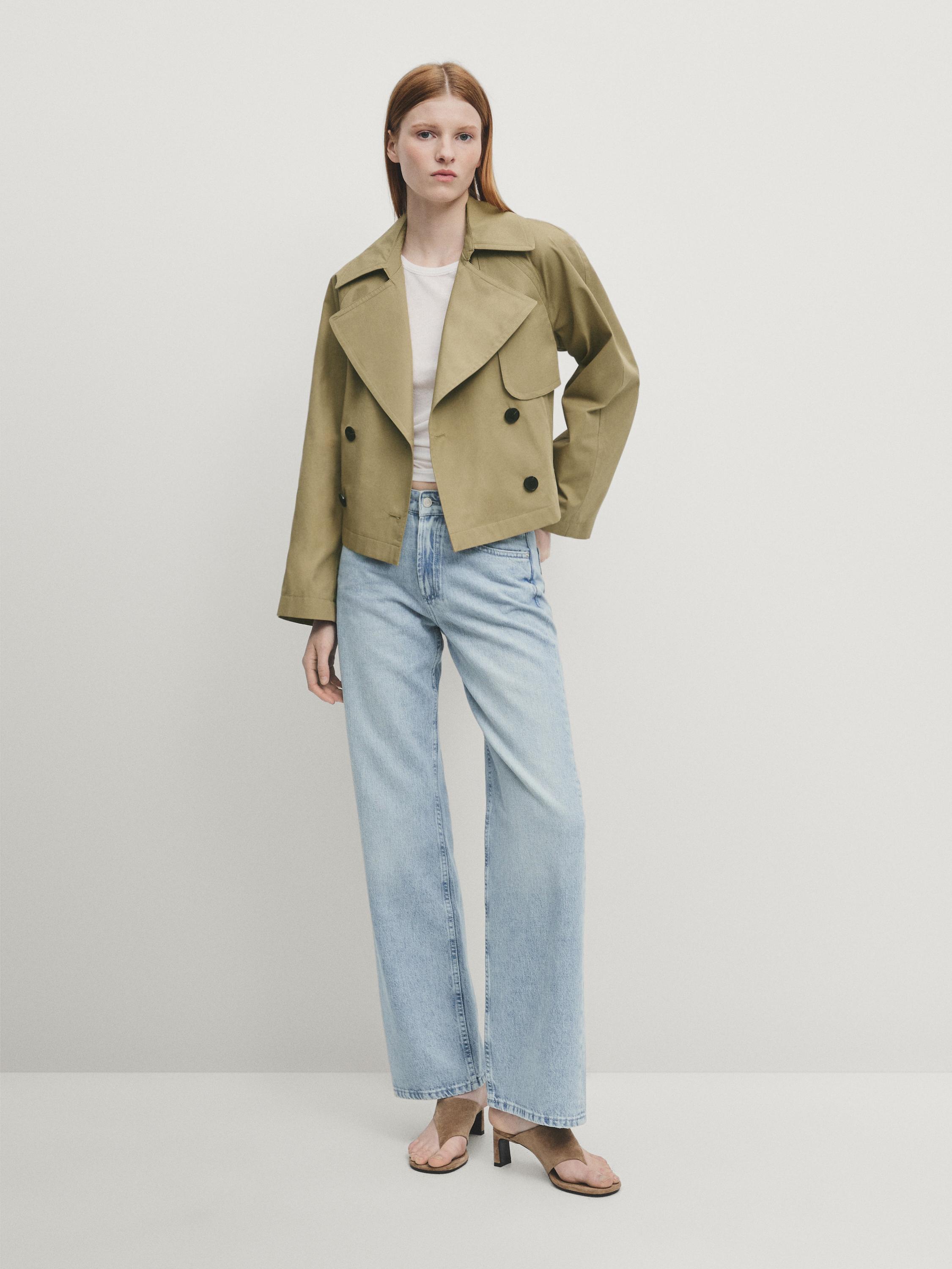 Short 100% cotton trench coat with lapel - Greenish | ZARA United 