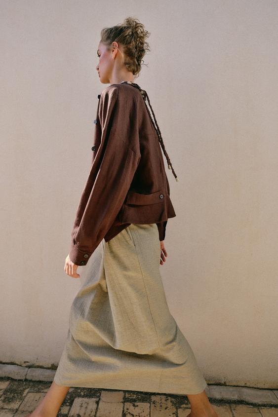 JUPE MI-LONGUE CEINTURE - Marron clair de Zara - Image 4