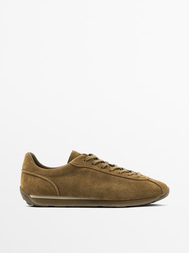 Zara Split suede trainers - taupe brown - Image 0