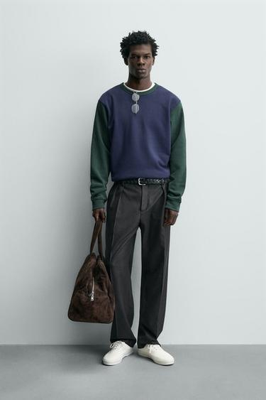 SUDADERA CREWNECK COLOR BLOCK - Negro / Verde de Zara - Imagen 0