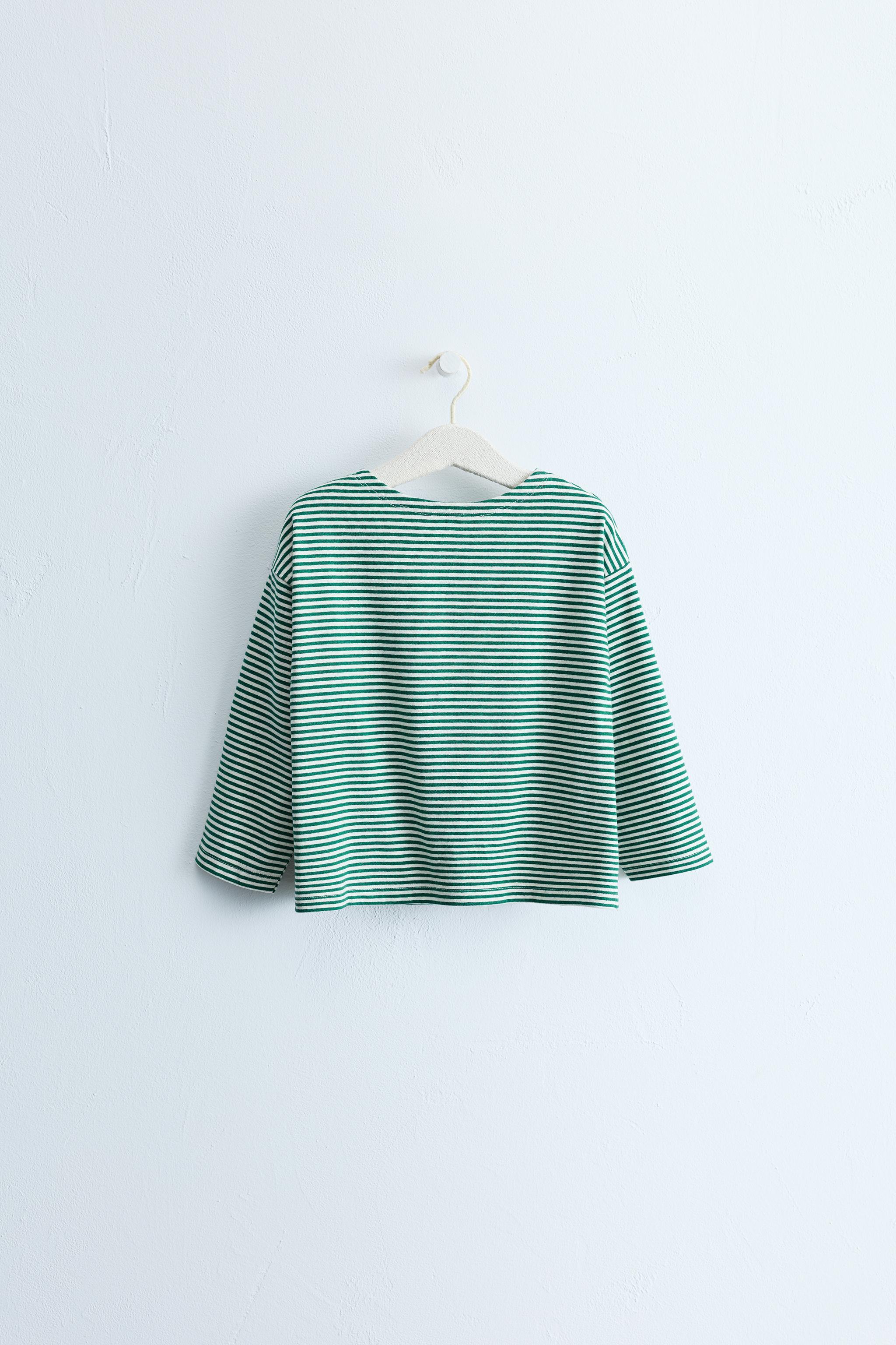 ZARA TIMELESS STRIPED PRINT T-SHIRT — Green
