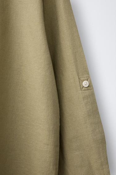 LINEN BLEND STAND-UP COLLAR SHIRT - Khaki by Zara - Image 3