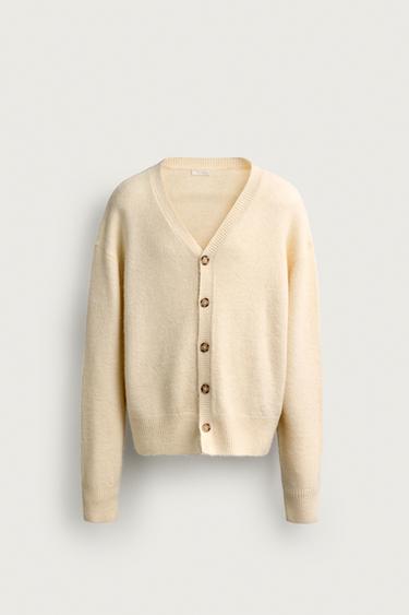 Zara TEXTURED KNIT CARDIGAN - Ecru