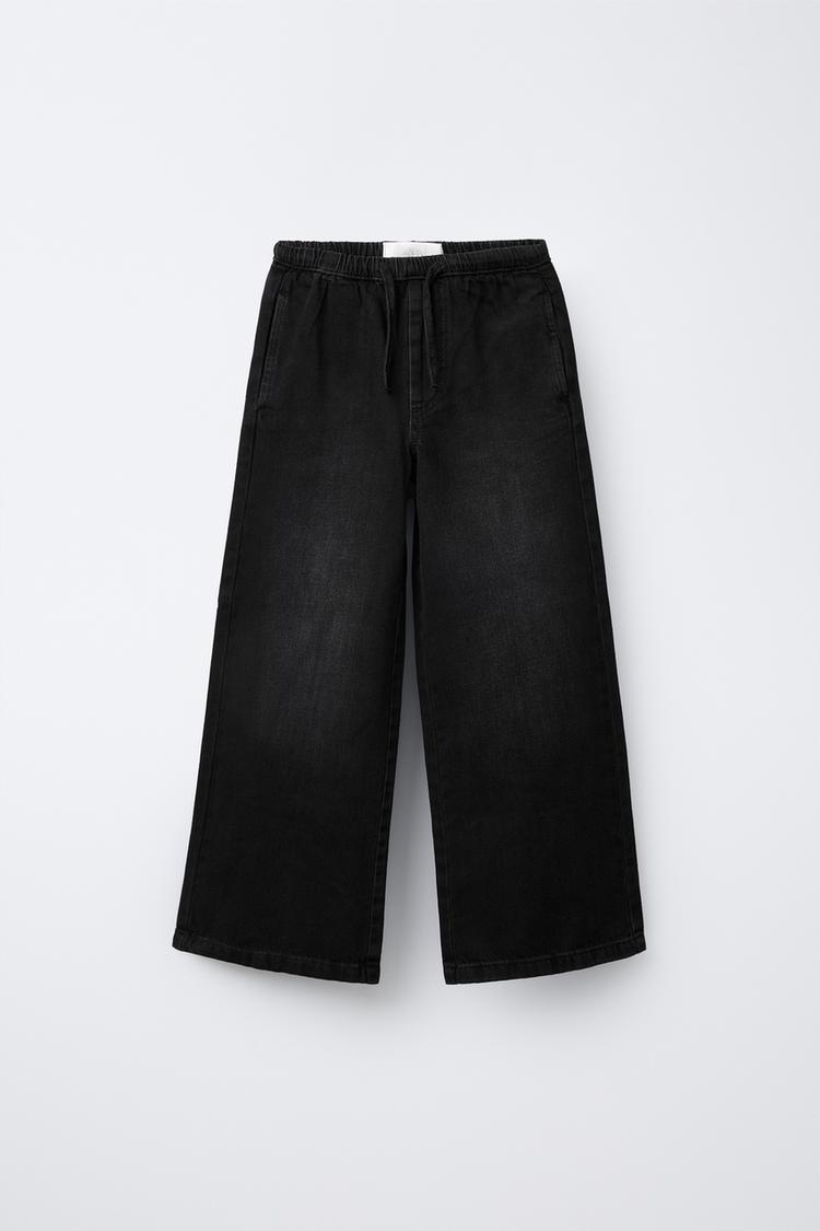 スリムウエストワイドレッグデニムパンツ - ブラック | ZARA Japan / 日本