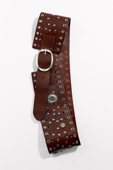 CINTURÓN FAJÍN PIEL FLORES - Marrón de Zara