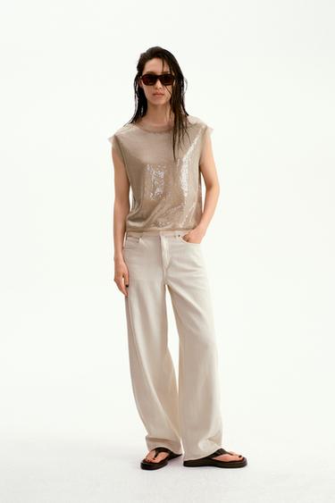 Zara 亮片針織上衣 - 貂色