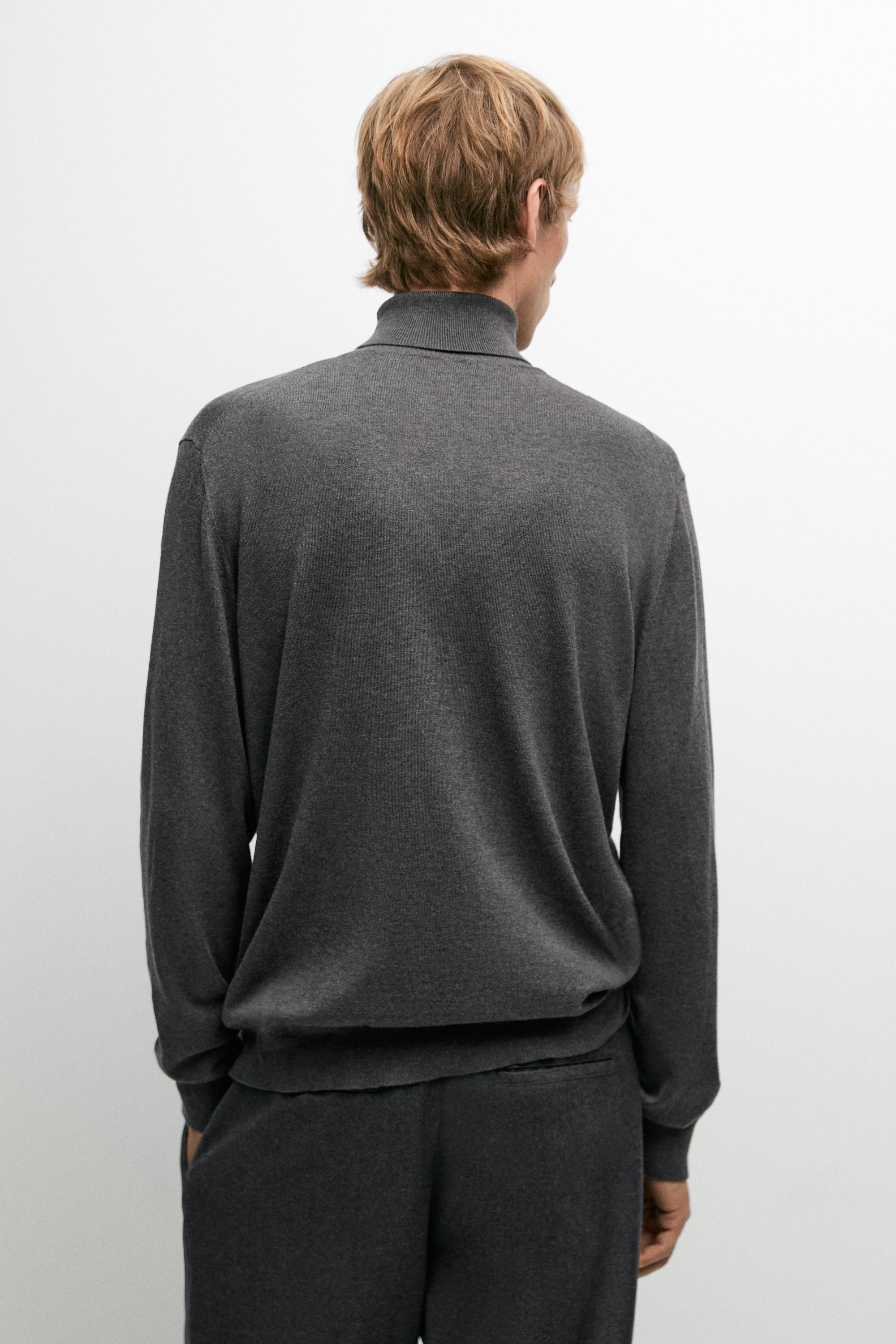 Cotton blend knit high-neck sweater