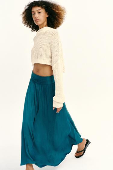 JUPE MI-LONGUE SATINÉE - Bleu canard de Zara - Image 4