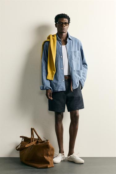 Zara 100% LINEN REGULAR FIT SHORTS - Navy blue