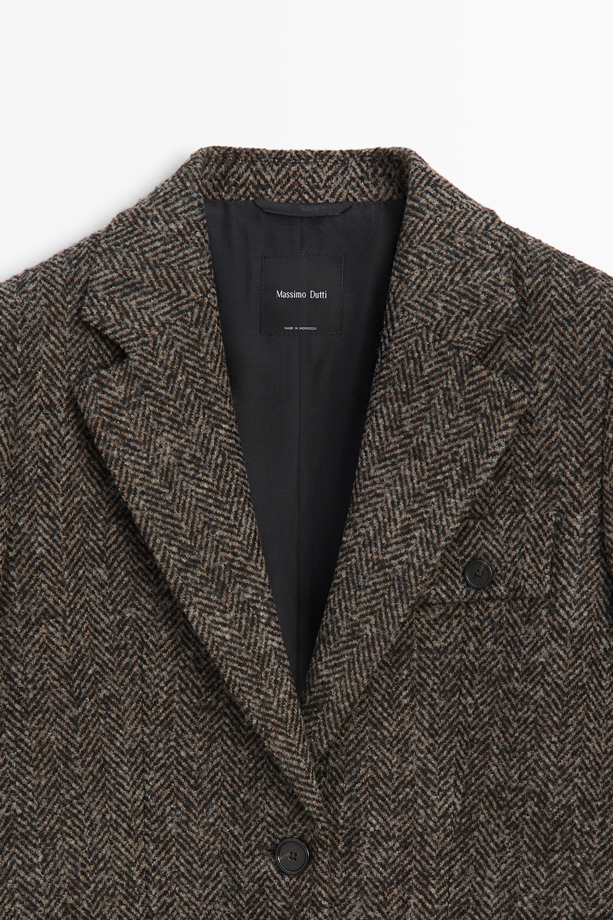 Suede and wool herringbone blazer