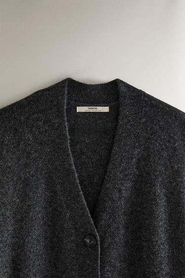 VESTE LONGUE EN CACHEMIRE - Gris foncé de Zara - Image 1