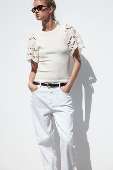 TANK TOP WITH SLEEVE EMBROIDERY - White by Zara - Image 1