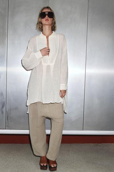 LIMITED EDITION CREASED-EFFECT LINEN BLEND SHIRT - White by Zara