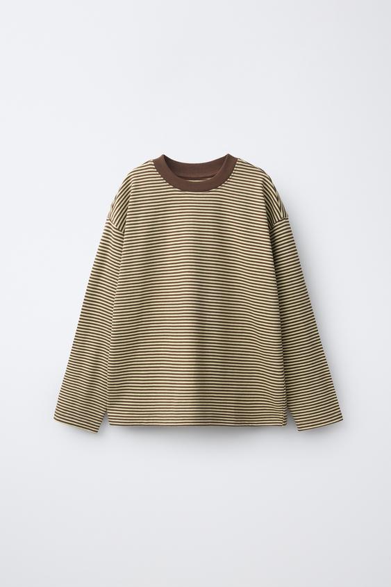 HEAVYWEIGHT STRIPED T-SHIRT - Brown by Zara - Image 0
