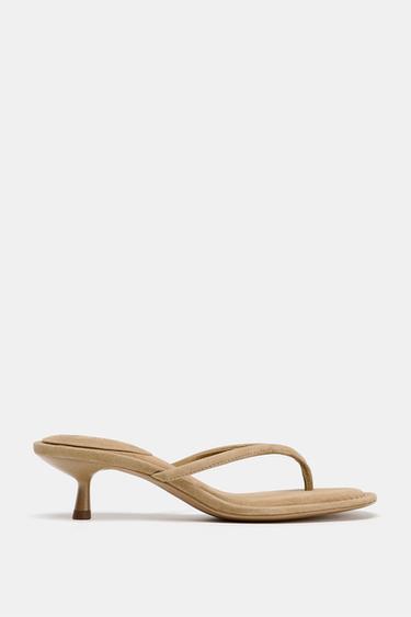 SPLIT SUEDE HEELED SANDALS - Brown by Zara - Image 0