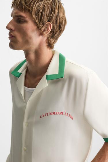 CONTRAST STRIPE SATIN SHIRT - Green by Zara - Image 4