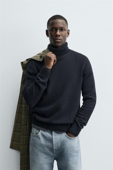 WOOL BLEND HIGH NECK JUMPER - Navy blue by Zara
