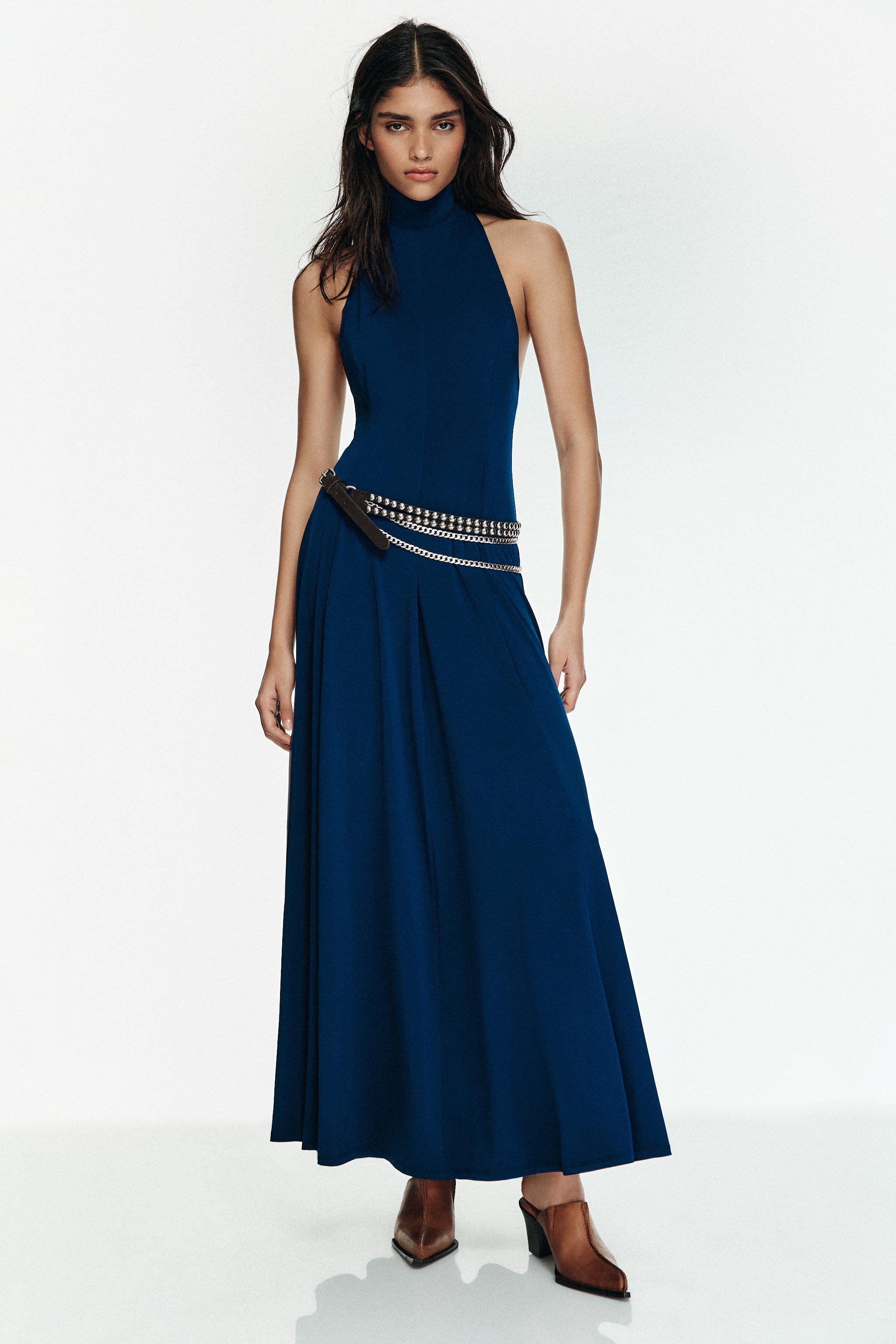 knee length dresses for ladies ZARA Midi/Long Cocktail Dress Blue Sequin Size Medium NWT – Style Exchange  Boutique PGH main image 1