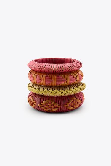 Zara 4-PACK OF WOODEN RAFFIA BRACELETS - Multicolored