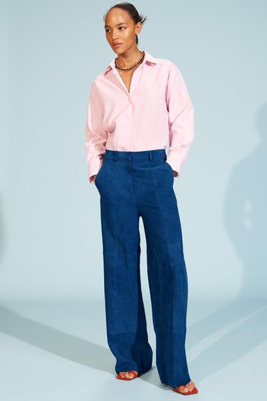 Zara LIMITED EDITION SUEDE BAGGY PANTS - Electric blue