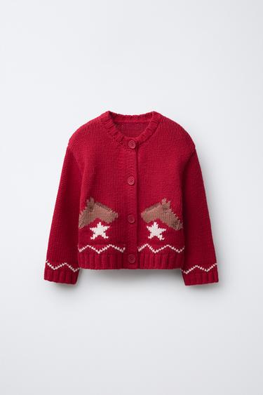 CARDIGAN WITH EMBROIDERED HORSES - Red by Zara - Image 0