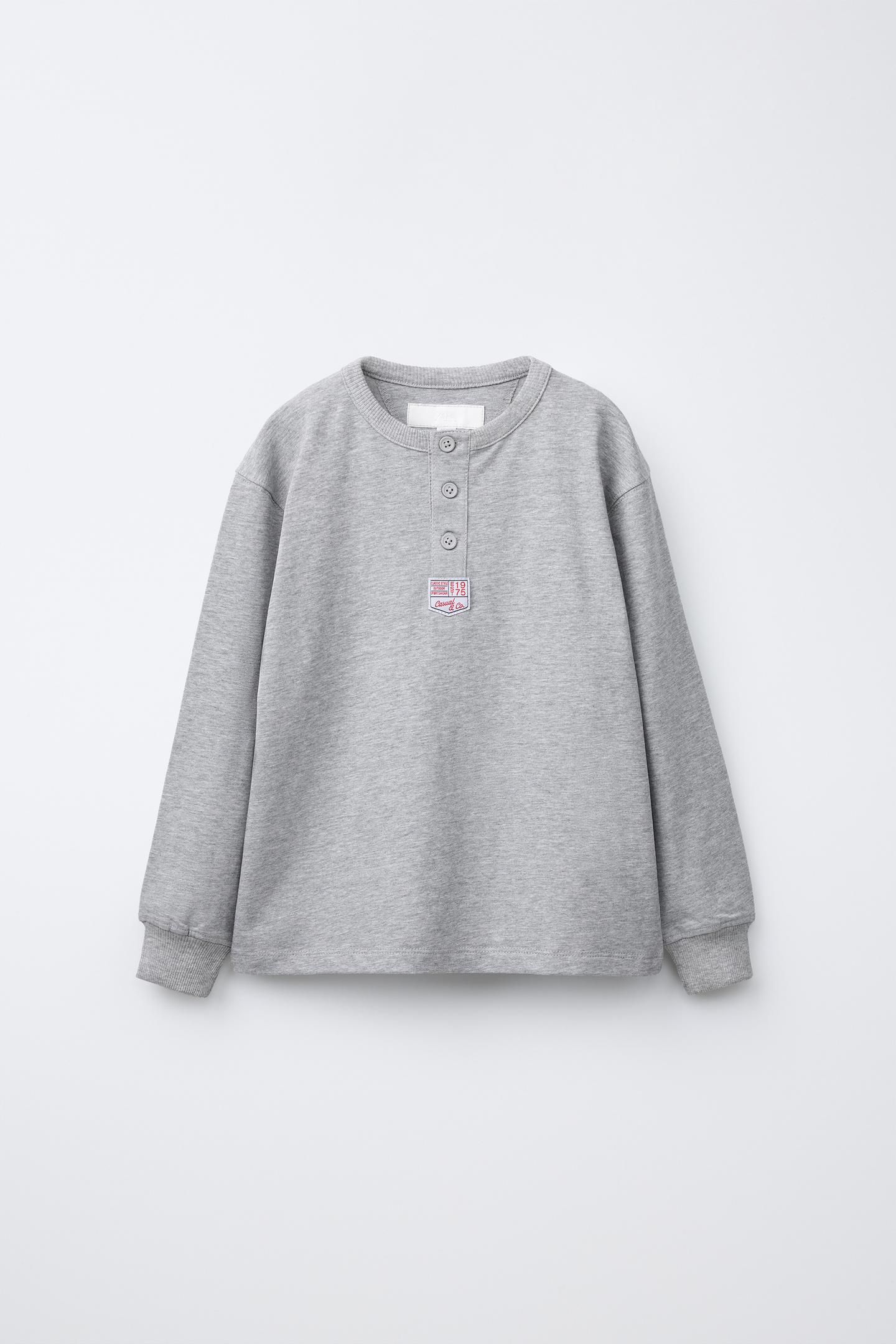 Детская футболка Zara Henley Label, цвет: Серый — фото 1