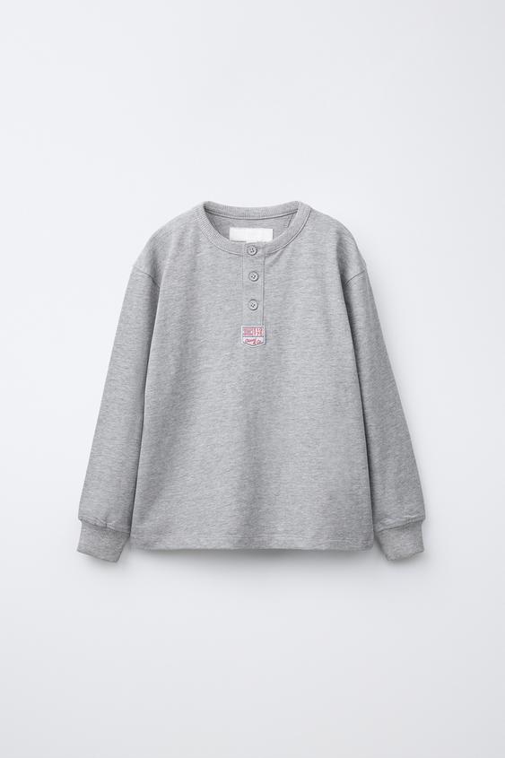 HENLEY T-SHIRT WITH LABEL - Grey by Zara - Image 0