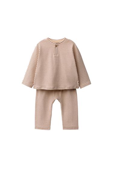 STRIPED T-SHIRT AND JOGGERS SET - camel by Zara