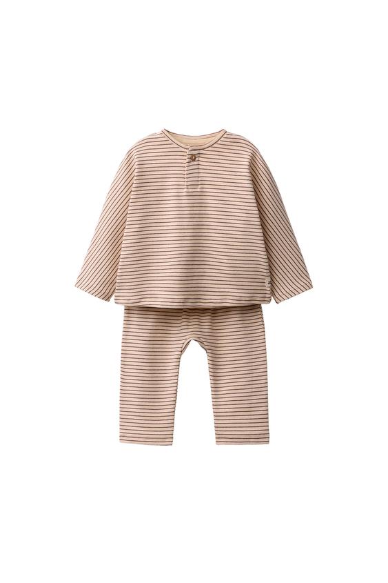 Zara STRIPED T-SHIRT AND JOGGER PANTS SET - taupe brown - Image 0
