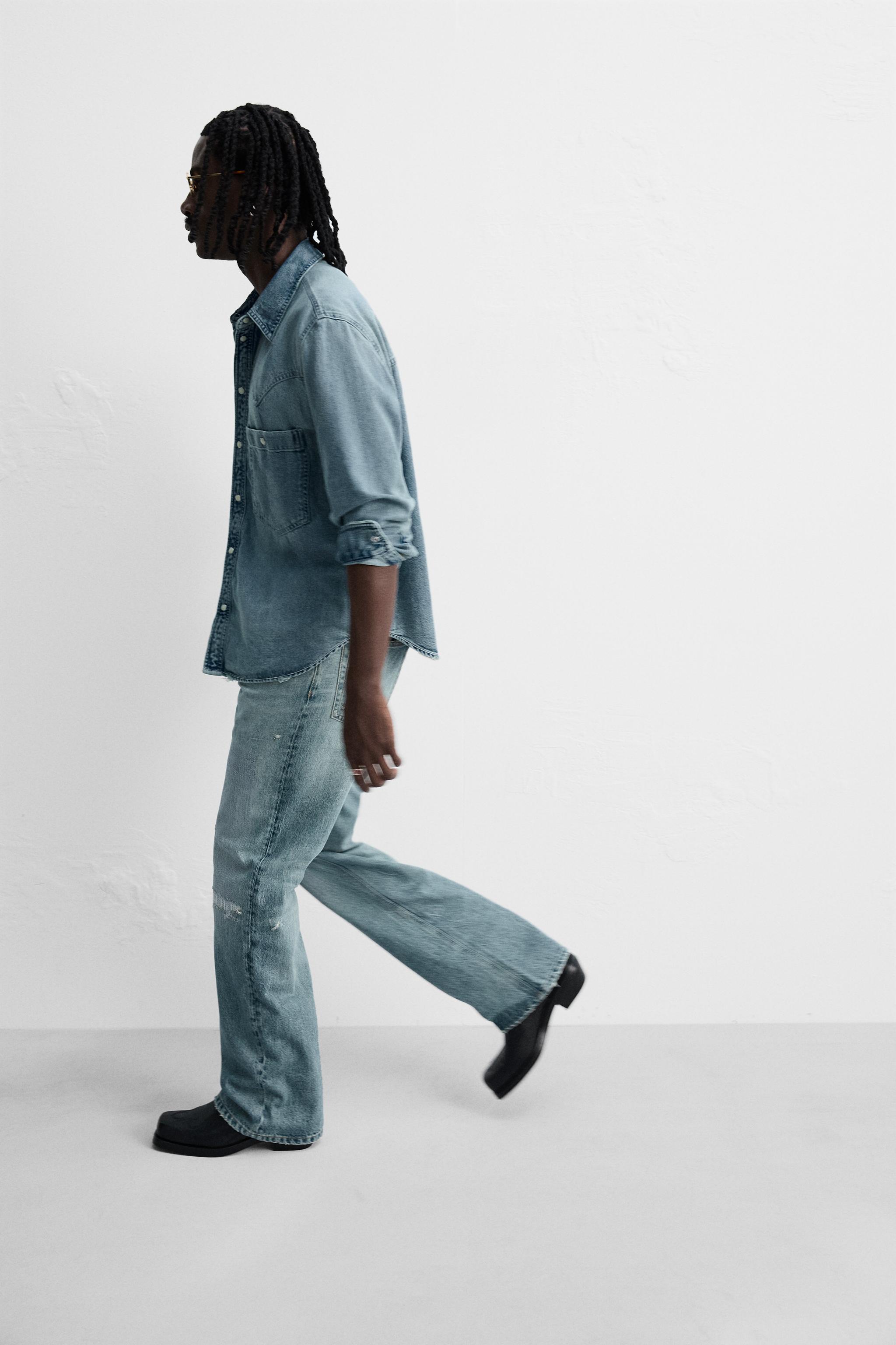 【ZARA】ダメージ加工フレアフィットジーンズ ダメージ加工フレアフィットジーンズ - ミディアムブルー | ZARA