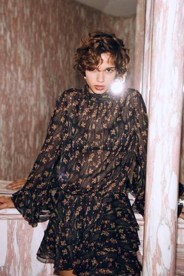 FLORAL PRINT COTTON GAUZE DRESS - Black gold by Zara - Image 0